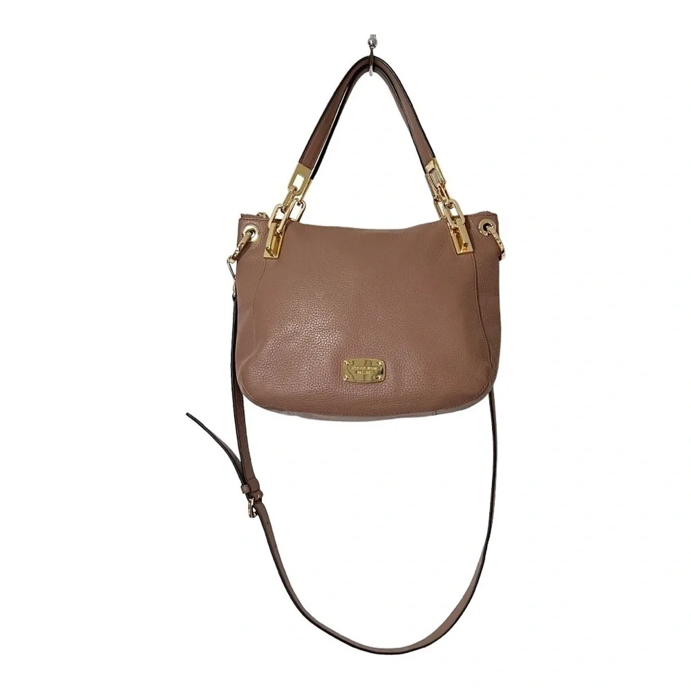 Michael Kors Mauve Dusty Pink Leather Brooke Medium Shoulder Crossbody Handbag